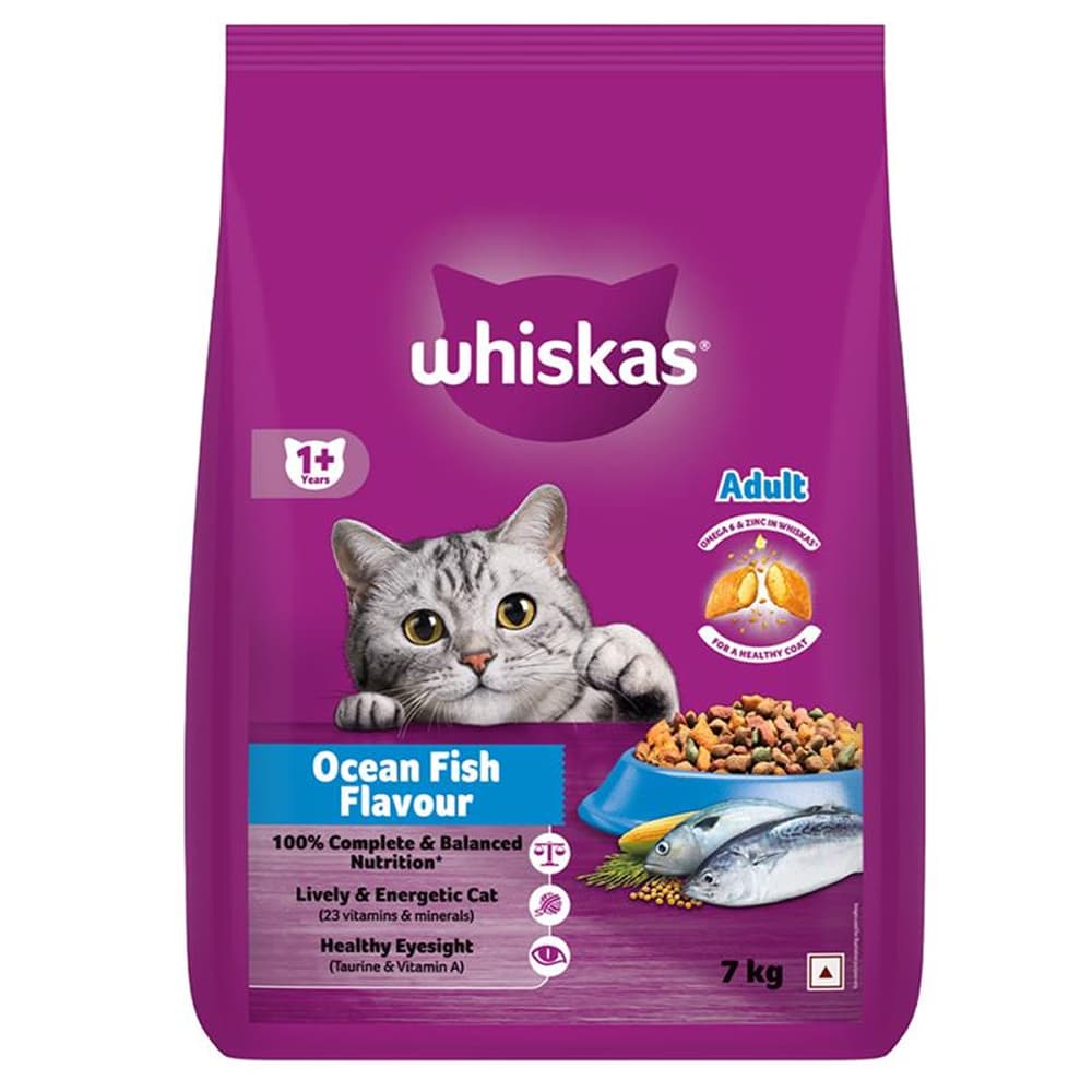 Whiskas Ocean Fish Flavour Adult Cat Dry Food and Ocean Fish Adult Cat Wet Food Combo Exclusive Combo Whiskas